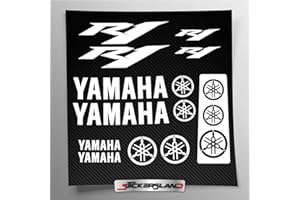 Kit de Adhesivos compatibles con depósito y Casco de Moto | Base de Vinilo Transparente de fácil aplicación con impresión UV | Letras Logos | Stickersland® - R1 (Blanco)