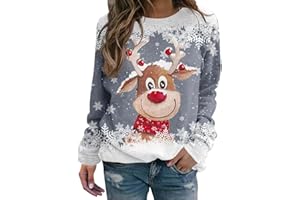 CNNBYYDS Weihnachtspullover Damen Lustig Sweatshirt Damen Oversized Rundhals Langarm Weihnachten Pullover Casual Ugly Christmas Sweater Elegant Bluse Oberteile Frauen Langarmshirt Weihnachts Xmas Pulli Shirt