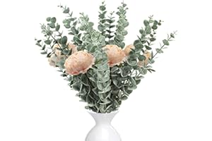 LWAIX Eucalipto Artificiale 18pcs Steli e 4pcs Fiori Artificiali per Festa di Nozze, Giardino, Ufficio Decorazione (Pacchetto B)