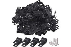 Glarks 60Pcs 5/16 Inch Black Nylon Screw Mounting R-Type Cable Clip Wire Clamp with 60Pcs Screws for Wire, Cable, Conduit and Cable Conduit Kit (Black)