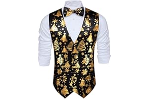 Barry.Wang Men's Christmas Vest Bow Tie Set Holiday Business Bowtie Dress Waistcoat V-Neck Party Snowflake Christmas-Tree Xmas Costumes