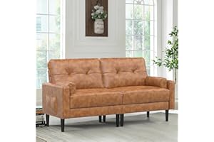 Aotumm Ciort Sofa 2 Sitzer, Modernes Sofa mit Dicken Polstern, 2 Kissen, Bequemes Ledersofa mit 2 Staufächern für Wohnzimmer/Schlafzimmer/Büro, Leicht zusammenzubauendes Sofa Klein 2 Sitzer, Braun