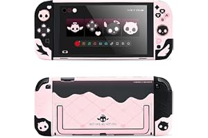 Geekshare Protective Case Set Compatible with Switch 2, PC Back Plate with Silicone Joysticks Covers, Includes 2 Thumb Grips, Waterproof Protection - Sweetheart Skull