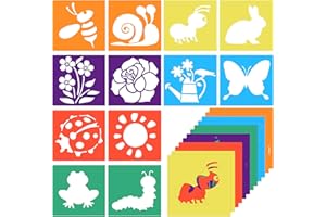 DSLSQD 12 Pcs Stencils for Kids, 8 Inch Large Drawing Stencils for Crafts Reusable Garden Themed Shape Stencil Set Plastic Template for Learning Arts and School Projects