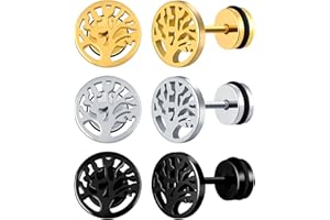 INFINIONLY Men's Women's Stainless Steel Earrings Studs Round Statement Earrings for Boy's Tree of Life Studs Creative Stainless Steel Jewellery