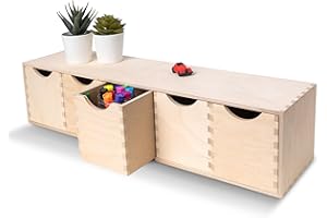 Creative Deco Mini Cassettiera in Legno | 5 Cassetti | 57 x 13 x 13 cm (+/- 1 cm) | Scatola Armadio di Stoccaggio | Compensato non Verniciato | Perfetto per Conservare. Decoupage e Decorazioni