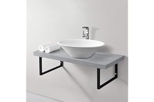 [neu.haus] Mensola Portalavabo 100 x 45 x 30 cm Piano Sottolavabo con Telaio Portaasciugamani Ampio Ripiano per Lavabo in Appoggio - Effetto Cemento