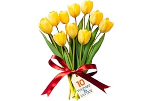 levante group – Tulipani Finti Realistici in Lattice Giallo – Mazzo di Fiori Artificiali Realistici per Decorazioni Casa, Ufficio, Eventi – Tulipani Finti 10pz
