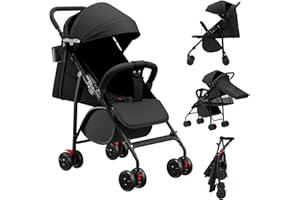 WILLONIN Poussette canne compacte Ingenious,avec position allongée,de la naissance à 4 ans (Jusqu’à 25 kg), canapé, avec moustiquaire, porte-gobelet-Noir