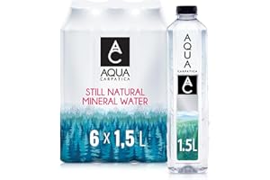 AQUA Carpatica 1.5L x 6 Pure Natural Still Mineral Water - 6-Pack Bottled Water, Virtually Nitrate Free, Low Sodium, Naturally Alkaline, Natural Electrolytes, Premium Multipack 100% Recyclable