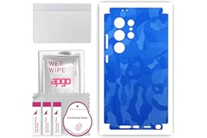 apgo Rückseite + Seiten Schutzfolie, Skin, kompatibel mit Samsung Galaxy S24 Ultra, Hinten Displayschutzfolie aus Vinylfolie, Kratzfest, einfache Montage - Blaues Tarnmuster