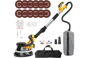 ZHJAN Lijadora de Pared y Techo 880W, 5 Velocidades Ajustables 1000-2100 RPM，Lijadora Jirafa con Sistema de Recogida de Polvo, Luz LED, 12 Discos de Lijado, Plegable y Extensible