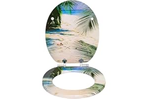 SINOBATH Abattant WC Couvercle WC en bois MDF motif imprimé sur 3 faces avec Frein de Chute pour Couvette en O Siège de Toilette