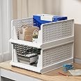 JD FRESH Polypropylene Stackable Closet Organizer/Foldable & Stackable Basket/Wardrobe Organizer for Storage/ Cupboard Organizer for Clothes -2 Pieces (White)