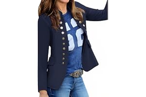 Roskiky Chaqueta casual lisa para mujer, chaqueta de trabajo con botones y cuello alto abierto