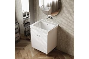 MarinelliGroup MOBILE lavatoio bianco con vasca in CERAMICA 63 X 51 X 86 con foro troppo pieno Dyma