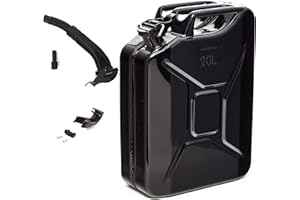 BW® Kraftstoffkanister Metall Benzinkanister 20 Liter mit Ausgießer - Schwarz - RAL 9005 - TÜV-geprüft und UN-Zulassung - Made in Europe