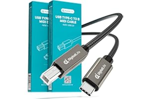 DigitalLife FlexMIDI Vortex pack de 2 Cable de Interfaz MIDI USB-C a B de 2M | Trenzado de Nylon | para Controladores MIDI e Interfaces de Audio USB | Compatible con Windows, macOS, Linux