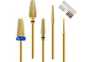 CGBE Punte Fresa Unghie, 5 Pezzi Punta Fresa Unghie Rimozione Gel Acrilico Cuticola, Punta Fresa Oro in Carburo di Tungsteno per La Preparazione delle Unghie, Set-A