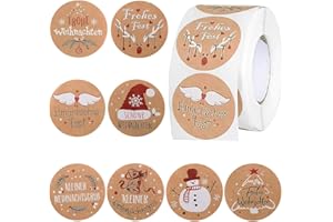 HSLPSM 500 Stück Aufkleber Weihnachten, Kraftpapier Weihnachtsaufkleber, Sticker Weihnachten Rund im 8 Stil, Weihnachtsaufkleber Selbstklebend für Geschenkverpackungen, Party Dekoration, Umschlag usw (B)