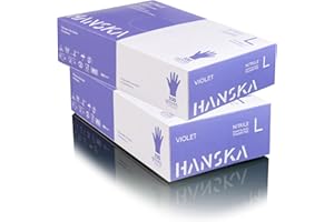 HANSKA 200 pezzi Guanti Monouso Nitrile Viola - Senza Polvere - Usa e Getta- Ambidestri - Non Sterili - Base di Gomma - Adatti per Ambiti Medici, Manipolazione degli Alimenti (200, L)