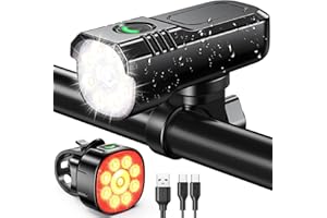 Rolgno Lumiere Velo Avant et Arriere Super Lumineux, Lampe Velo LED Alliage Aluminium Robustes, 8+7 Modes & Rechargeable USB Lumière Vélo, Éclairage Vélo Étanche IP65 pour Cyclisme Nocturne/Course/VTT