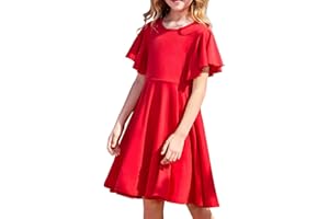 Arshiner Robe pour Fille à Manches Papillon - Robe trapèze - Col Rond - Robe d'été en Coton - Robe Festive - Robe de fête de Mariage - Décontractée - avec Poche