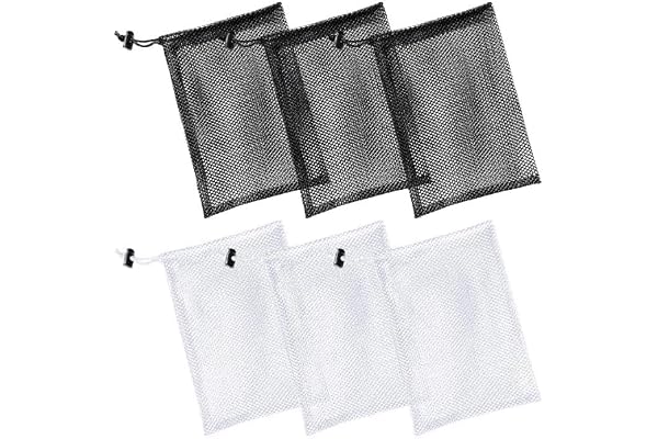 Oruola 6 st Small Mesh Laundry Bags with Cord Lock - Drawstring Bags (3 svart, 3