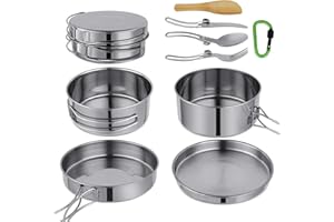 ‎AUHOU Camping Kochgeschirr Set, Auhou Camping Geschirr Set Aus Edelstahl 304 Camping Kochgeschirr Tragbarer Und Stapelbar Camping Topfset FüR Camping Wandern Picknick