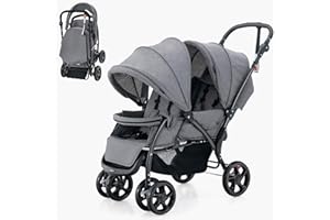 LIFEZEAL Passeggino Gemellare, Doppio, Carrozzina per Bambini, Passeggino da Viaggio, Leggero, Pieghevole, Compatto, Regolabile, Portatile, Reclinabile, Comodo, Max 30 kg, 123x57x95-110 cm (grigio)