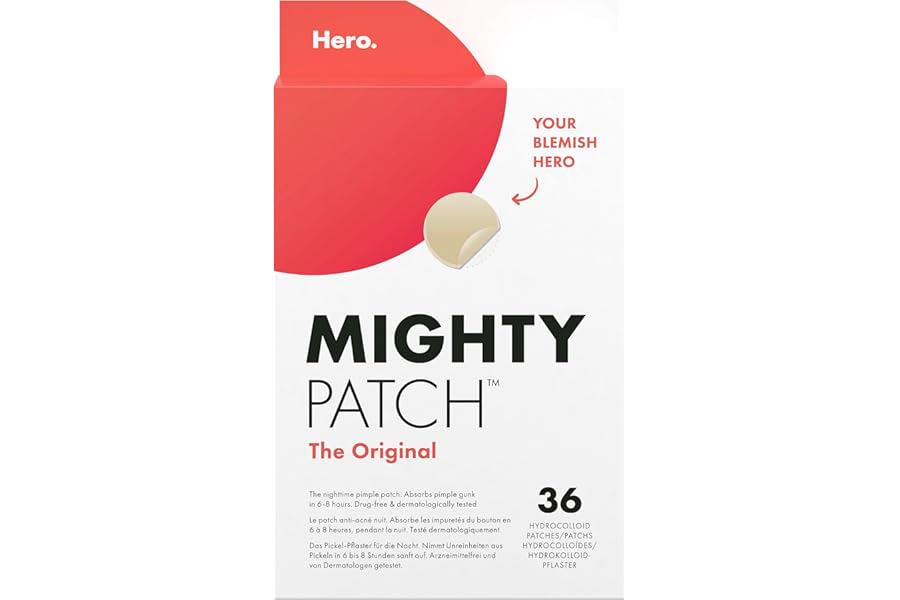 Mighty Patch Original Spot Patches by Hero Cosmetics, Day & Night Time Acne Treatment, Clear Spot Remover Hydrocolloid Patches, Anti Acne Dots, Spot Treatment Pimple Stickers - 36 Patches