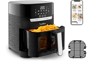 Moulinex Friteuse sans huile + Gril, Fenêtre amovible, Capacité 4,2 L, Jusqu'à 6 personnes, Écran tactile, 8 programmes autom