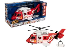 Teamsterz Mighty Machines Medium Fire Helicopter Toy | Lights & Sounds Emergency Vehicle | Firefighter Rescue with Winch & Stretcher | Educational Playset for Kids | Ages 3+