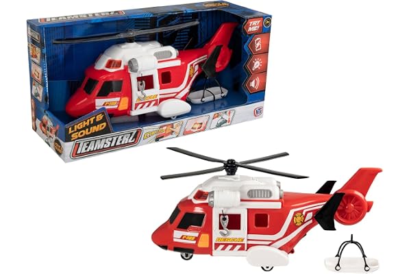 Teamsterz Mighty Machines Hélicoptère de pompier moyen | Hélicoptère de sauvetage avec lumières et sons réalistes | Jeu de figurines et véhicules pour enfants | À partir de 3 ans