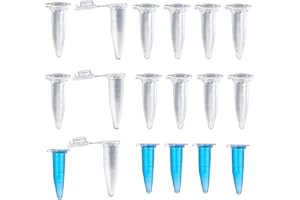 HUAZIZ 200 Pezzi 1,5ml Plastica Centrifuga Provetta con Testa a Punta, Micro Provette da Laboratorio Conical Centrifuge Tubes Trasparente Graduata di Polipropilene da 1,5ml con Tappo Piatto