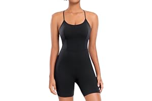 AGONVIN Women's Workout Spaghetti Strap Rompers Shorts Tummy Control One Piece Jumpsuit