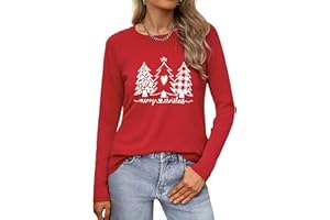 Wayleb Weihnachtsshirt Damen Langarm Rundhals Druck Weihnachts Tshirt Baumwolle Weihnachtspullover Bedrucktes Xmas Langarm-T-Shirt Lustig Weihnachtskleidung Festliches Top S-3XL