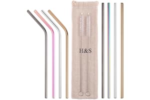H&S Pajitas Reutilizables de Metal - Set 8x Pajitas Acero inoxidable de Colores - Con 2x Cepillo Limpieza con Bolsa para Almacenar - 8x Pajita Metálica