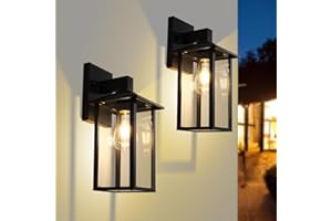 EBION Outdoor Wall Lantern, Exterior Light Fixture with Toughened Glass Shade, Matte Black Wall Sconce Decorative for Porch, Patio, Garage (Black,1 Pack)