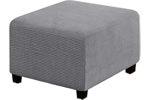 GEBIN Copri Pouf Elasticizzato, Copridivano, Copertura Dell'Ottomano In Tessuto Elastico Fodera Per Rivestimento Jacquard (Grigio,Large)