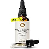 SUNDAY NATURAL Vitamin D3 K2 Drops - Premium Vitamin D 3 1,000 IU (25µg) + K2-MK7 ≥99.8% all-trans 20µg - Cologne List - High