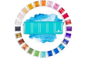 ANTEK ART Acuarelas Metalizadas, Juego de Pinturas de Acuarela Metalicas Brillantes Profesional en Estuche de Metal Portátil con Paleta, para Artistas, Pintores (24 Colores)