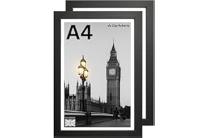 CLAY ROBERTS A4 Photo Frame, Black, Pack of 2, Picture Frame, Certificate, Art Print Poster, 21cm x 29.7cm, Black Frames, A4 Photo Collage Gallery Display