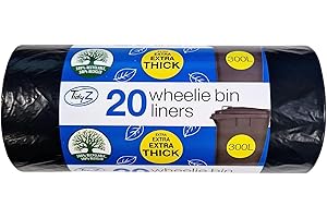 Tidyz 20 pack EXTRA LARGE 300L Wheelie Bin Liners, 18 microns, Leakproof - Eco-Friendly Made from 100% Recycled Plastic, Roll of 20 Bags