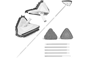 JEHONN Mopa para Limpiar Azulejos y Paredes, Mejorado Fregona Techo Triangular Giratoria 360°, Trapeador Microfibra Extensible hasta 202 cm, Esfregona Fregar Suelos, Ventanas Altos (Blanco)
