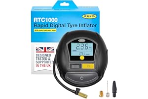 Ring Automotive TYREINFLATE 1000 Rapid Digital Tyre Inflator With Three Adaptors - Measures in PSI, BAR & Kpa