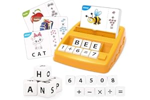 REMOKING Kids Toys for 3-8 Year Old Boys Girls,Match Letter and Spell Word Game with Flash Cards,Alphabet and Math Puzzle,Educational Learning Board Game,Gift Toy for 3 4 5 6 7 Years Old Kids(Yellow)