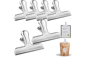 FLZONHUT Mollette Chiudi Sacchetti,6 Pezzi Mollette Clip in Acciaio Inossidabile,Clip Multiuso in Metallo Pinze Metalliche per Ufficio,Cucina,Uso Domestico e Conservazione Degli Alimenti (7,8 cm)
