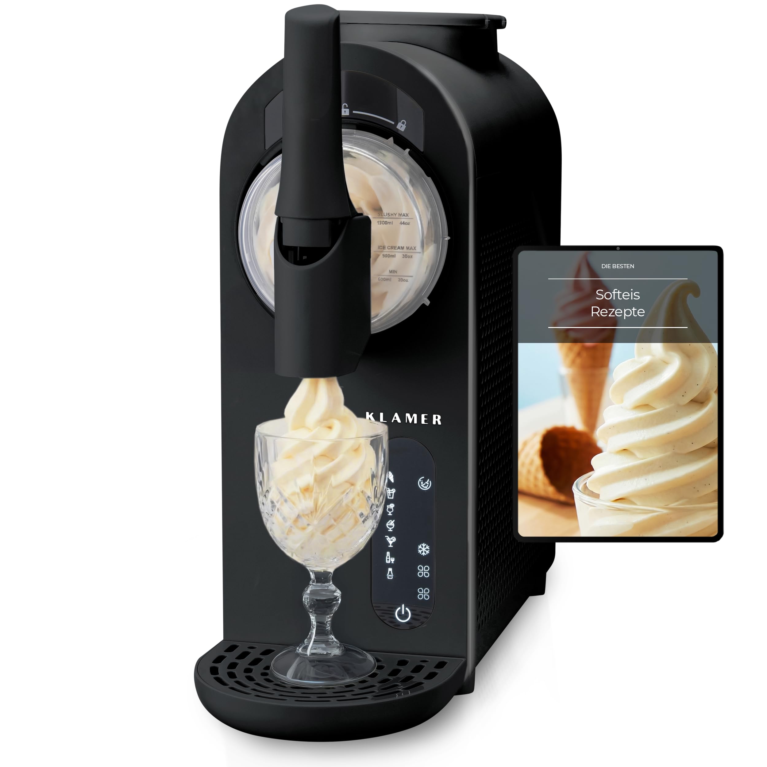KLAMER Softeismaschine, Eismaschine & Slush Maschine mit 7 Programmen: Softeis, Slushie, Frappé u...