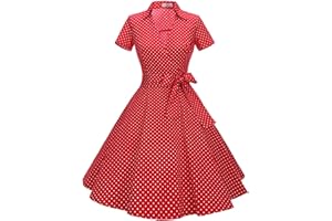 TIMORMODE Gonna Vintage Anni 50 60 Audrey Hepburn Vestiti da Cocktail da Donna Elegante di Cotone Manica Corta